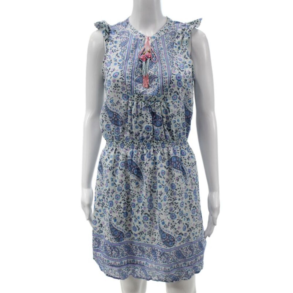 Bell Women Boho Floral Sundress Light Blue Cotton Sleeveless Size S